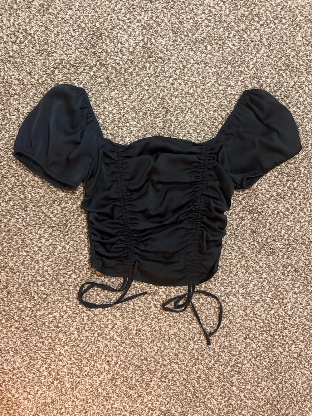 Black Ruched Puff Sleeve Crop Top - Women